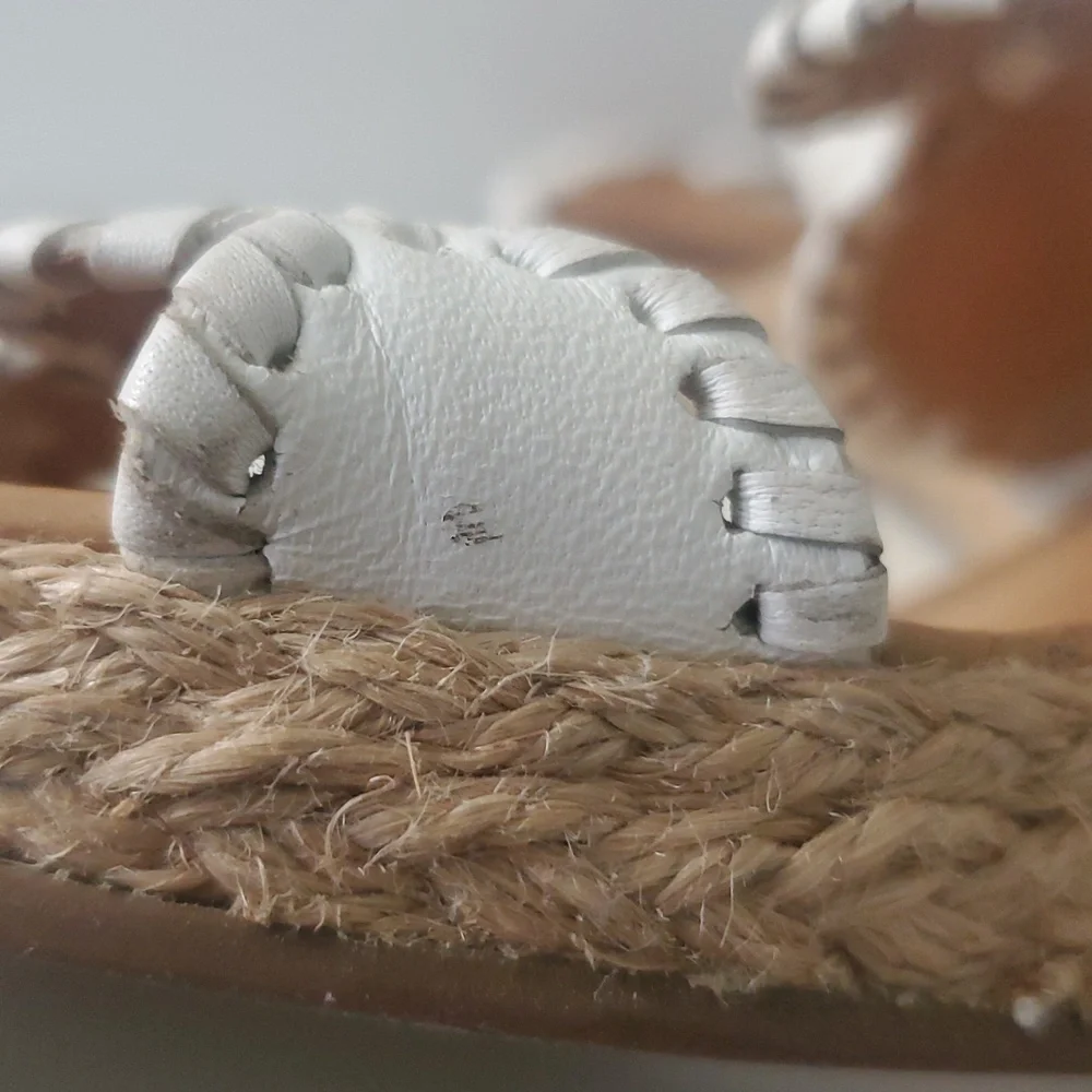 Jack Rogers Shelby Whipstitch White Leather Wedge Sandals with Espadrille 8.5 - Picture 14 of 14